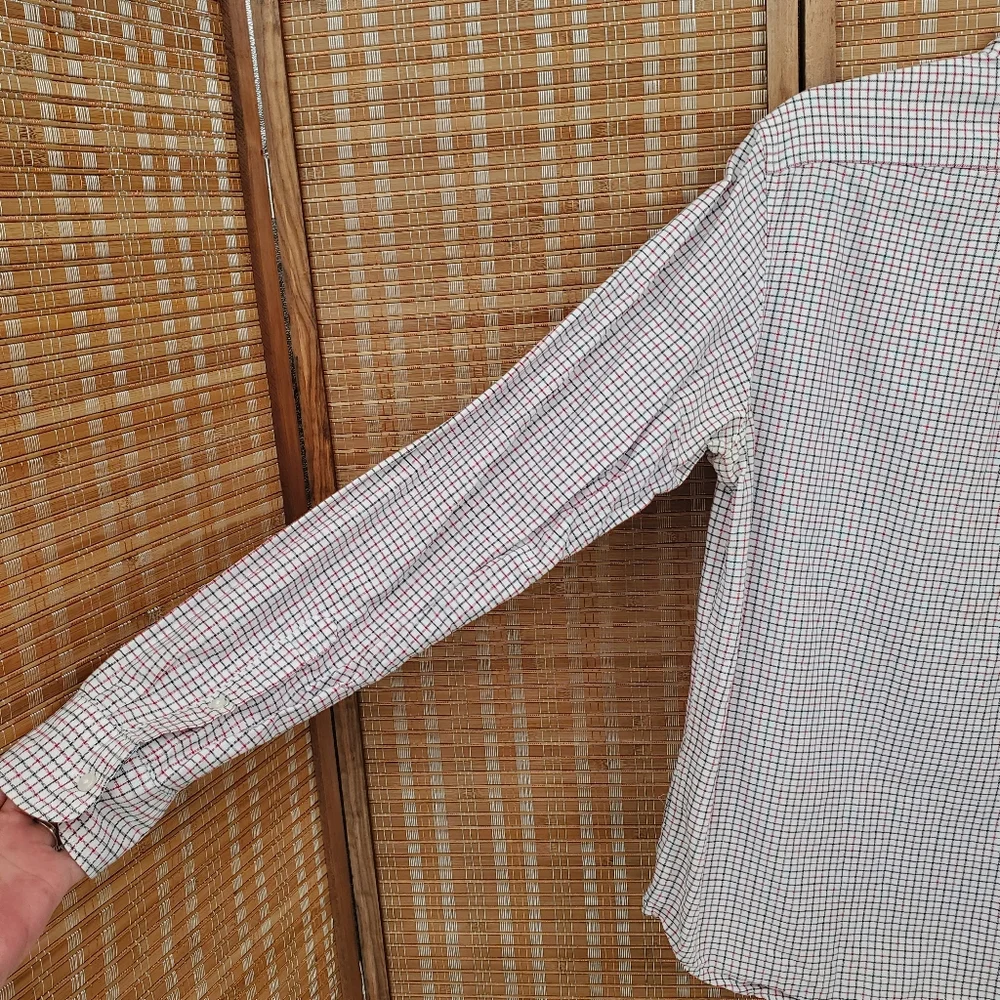 ♧ J Crew All Cotton Oxford Slim Plaid Buttoned Shirt Size Medium White Blue Red